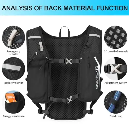 INOXTO Running Hydration Vest Backpack,Lightweight Insulated Pack with 1.5L Water Bladder Bag Daypack for Hiking Trail Running Cycling Race Marathon for Women Men - 4