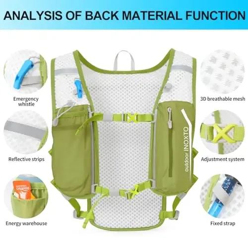 INOXTO Running Hydration Vest Backpack,Lightweight Insulated Pack with 1.5L Water Bladder Bag Daypack for Hiking Trail Running Cycling Race Marathon for Women Men - 4
