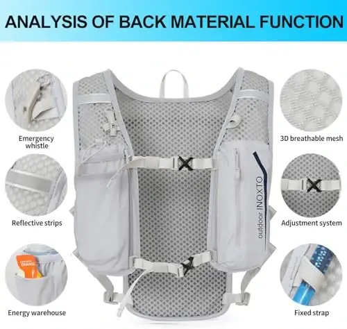 INOXTO Running Hydration Vest Backpack,Lightweight Insulated Pack with 1.5L Water Bladder Bag Daypack for Hiking Trail Running Cycling Race Marathon for Women Men - 4