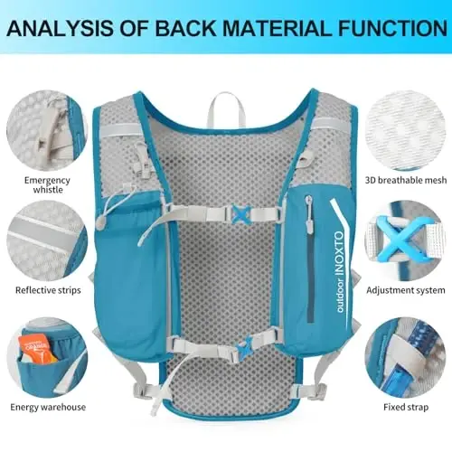 INOXTO Running Hydration Vest Backpack,Lightweight Insulated Pack with 1.5L Water Bladder Bag Daypack for Hiking Trail Running Cycling Race Marathon for Women Men - 4