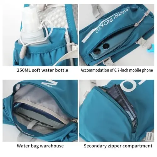 INOXTO Running Hydration Vest Backpack,Lightweight Insulated Pack with 1.5L Water Bladder Bag Daypack for Hiking Trail Running Cycling Race Marathon for Women Men - 5