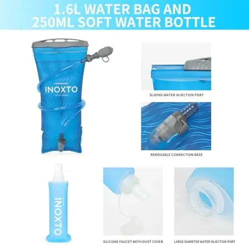 INOXTO Running Hydration Vest Backpack,Lightweight Insulated Pack with 1.5L Water Bladder Bag Daypack for Hiking Trail Running Cycling Race Marathon for Women Men - 4
