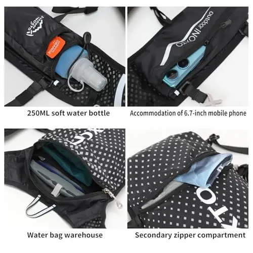 INOXTO Running Hydration Vest Backpack,Lightweight Insulated Pack with 1.5L Water Bladder Bag Daypack for Hiking Trail Running Cycling Race Marathon for Women Men - 6