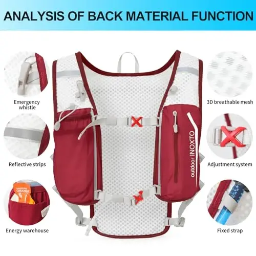 INOXTO Running Hydration Vest Backpack,Lightweight Insulated Pack with 1.5L Water Bladder Bag Daypack for Hiking Trail Running Cycling Race Marathon for Women Men - 4