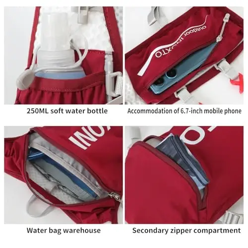 INOXTO Running Hydration Vest Backpack,Lightweight Insulated Pack with 1.5L Water Bladder Bag Daypack for Hiking Trail Running Cycling Race Marathon for Women Men - 5