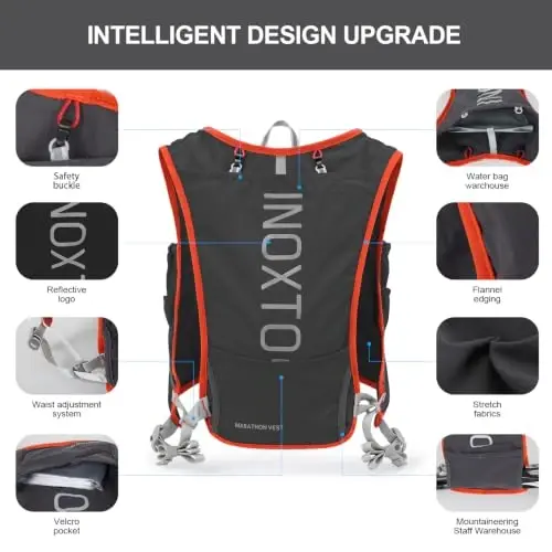 INOXTO Running Hydration Vest Backpack,Lightweight Insulated Pack with 1.5L Water Bladder Bag Daypack for Hiking Trail Running Cycling Race Marathon for Women Men - 2