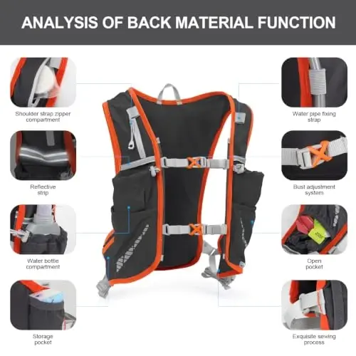 INOXTO Running Hydration Vest Backpack,Lightweight Insulated Pack with 1.5L Water Bladder Bag Daypack for Hiking Trail Running Cycling Race Marathon for Women Men - 4