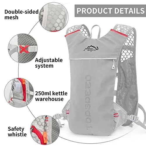 INOXTO Running Hydration Vest Backpack,Lightweight Insulated Pack with 1.5L Water Bladder Bag Daypack for Trail Hiking Running Cycling Race Marathon for Women Men - 4