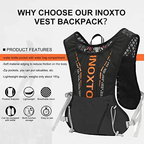 INOXTO Running Hydration Vest Backpack,Lightweight Insulated Pack with 1.5L Water Bladder Bag Daypack for Trail Hiking Running Cycling Race Marathon for Women Men - 2
