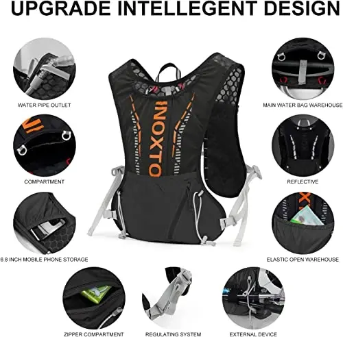 INOXTO Running Hydration Vest Backpack,Lightweight Insulated Pack with 1.5L Water Bladder Bag Daypack for Trail Hiking Running Cycling Race Marathon for Women Men - 3