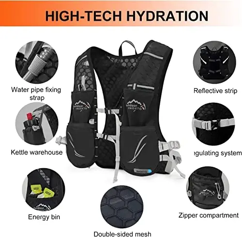 INOXTO Running Hydration Vest Backpack,Lightweight Insulated Pack with 1.5L Water Bladder Bag Daypack for Trail Hiking Running Cycling Race Marathon for Women Men - 4