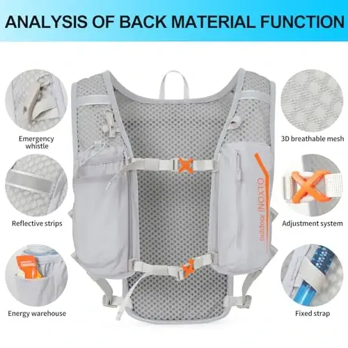 INOXTO Running Hydration Vest Backpack,Lightweight Insulated Pack with 1.5L Water Bladder Bag Daypack for Trail Hiking Running Cycling Race Marathon for Women Men - 4