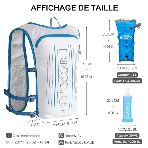 INOXTO Running Hydration Vest Backpack,Lightweight Insulated Pack with 1.5L Water Bladder Bag Daypack for Trail Hiking Running Cycling Race Marathon for Women Men - 4