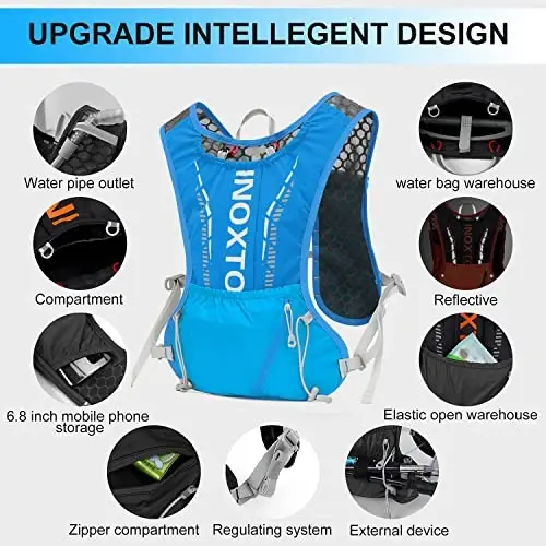 INOXTO Running Hydration Vest Backpack,Lightweight Insulated Pack with 1.5L Water Bladder Bag Daypack for Trail Hiking Running Cycling Race Marathon for Women Men - 3