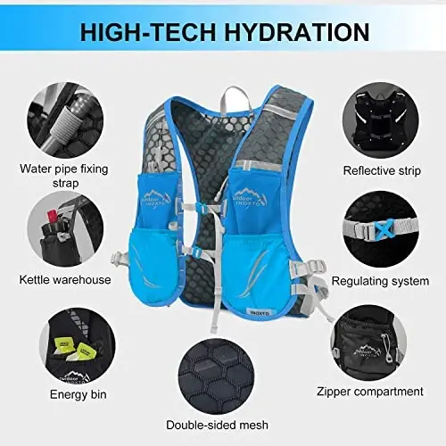 INOXTO Running Hydration Vest Backpack,Lightweight Insulated Pack with 1.5L Water Bladder Bag Daypack for Trail Hiking Running Cycling Race Marathon for Women Men - 4
