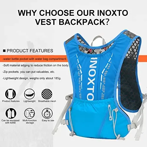 INOXTO Running Hydration Vest Backpack,Lightweight Insulated Pack with 1.5L Water Bladder Bag Daypack for Trail Hiking Running Cycling Race Marathon for Women Men - IX INOXTO (1)