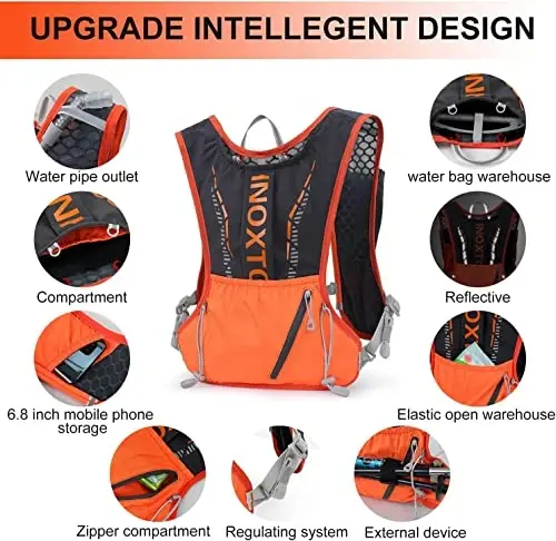 INOXTO Running Hydration Vest Backpack,Lightweight Insulated Pack with 1.5L Water Bladder Bag Daypack for Trail Hiking Running Cycling Race Marathon for Women Men - 3