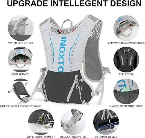 INOXTO Running Hydration Vest Backpack,Lightweight Insulated Pack with 1.5L Water Bladder Bag Daypack for Trail Hiking Running Cycling Race Marathon for Women Men - 3
