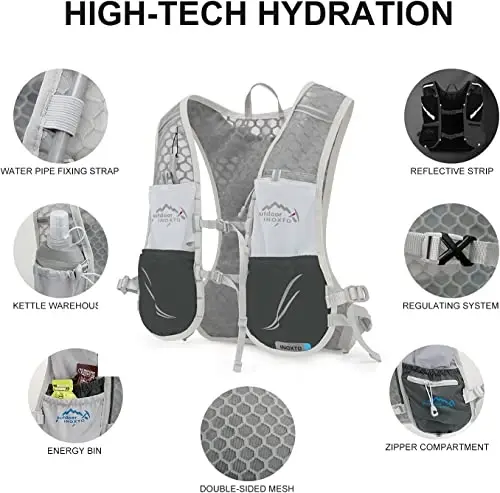 INOXTO Running Hydration Vest Backpack,Lightweight Insulated Pack with 1.5L Water Bladder Bag Daypack for Trail Hiking Running Cycling Race Marathon for Women Men - 4
