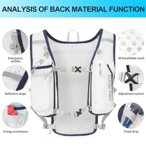 INOXTO Running Hydration Vest Backpack,Lightweight Insulated Pack with 1.5L Water Bladder Bag Daypack for Trail Hiking Running Cycling Race Marathon for Women Men - 4