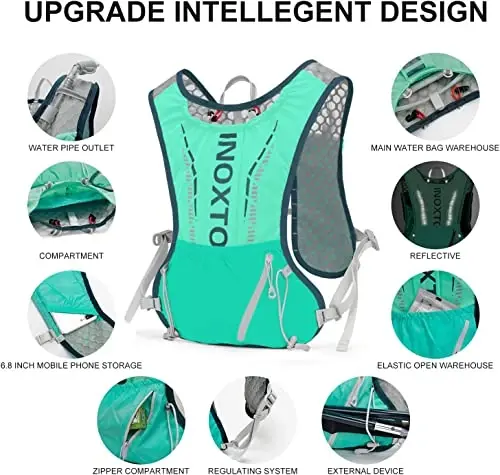 INOXTO Running Hydration Vest Backpack,Lightweight Insulated Pack with 1.5L Water Bladder Bag Daypack for Trail Hiking Running Cycling Race Marathon for Women Men - 3
