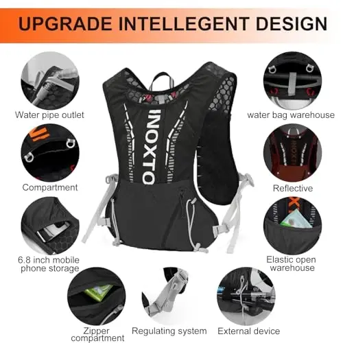 INOXTO Running Hydration Vest Backpack,Lightweight Insulated Pack with 1.5L Water Bladder Bag Daypack for Trail Hiking Running Cycling Race Marathon for Women Men - 3