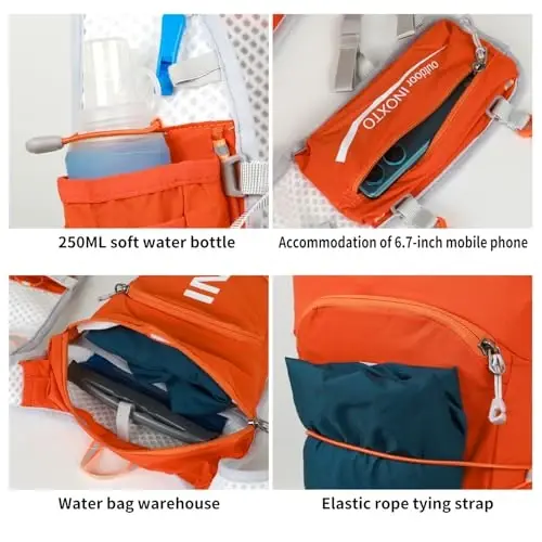 INOXTO Running Hydration Vest Backpack,Lightweight Insulated Pack with 1.5L Water Bladder Bag Daypack for Trail Hiking Running Cycling Race Marathon for Women Men - 4