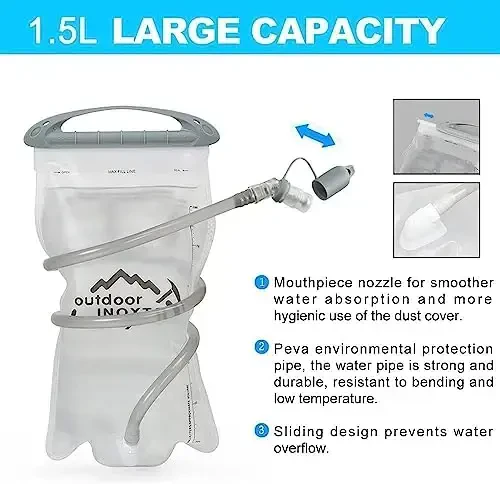 INOXTO Yugurish Gidratatsiya Jileti Ryukzaki, Yengil Izolyatsiyalangan Paket 1,5L Suv Qopi Sumkasi bilan Yugurish Velosiped Poygasi Marafon uchun Ayollar Erkaklar uchun Trekking. - 5