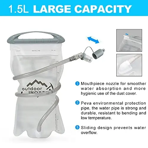 INOXTO Yugurish Gidratsiya Jileti Ryukzaki, Yengil Izolyatsiyalangan Paket 1,5L Suv Qovuqli Sumka Kunduzgi Ryukzak Ayollar Erkaklar uchun Yugurish Velosiped Poygasi Marafon - 5