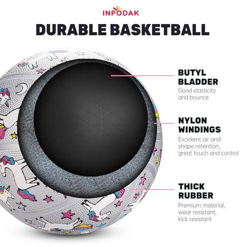 INPODAK Bolalar Basketboli Yosh Basketboli 27,5 Dyuym Hajmi 5 Junior Qizlar Basketboli Klassik Sport To'pi O'yini Ichki Tashqi Qiz Bolalar Yoshlik Noel Tug'ilgan Kun Sovg'asi Nasos va To'r bilan - 1
