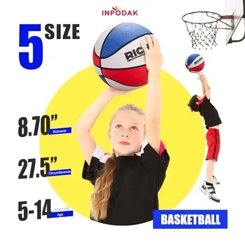 INPODAK Girls Basketball, Size 5 Unicorn Basketball 27.5 inch with Pump for Youth Kids, Christmas Child Gift - 2