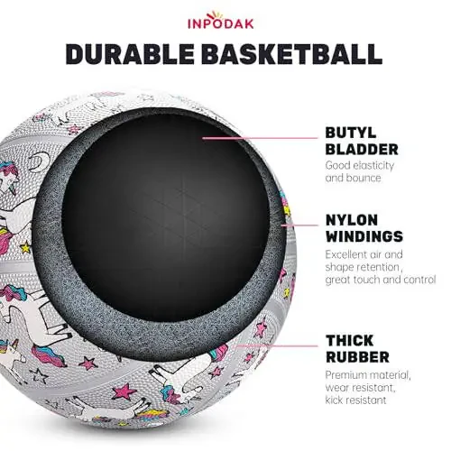 INPODAK Kids Basketball Youth Basketball 27.5 Inches Size 5 Junior Girls Basketball Classic Sport Ball Game Indoor Outdoor for Girl Kids Teenage Christmas Birthday Gift with Pump& Net - 1