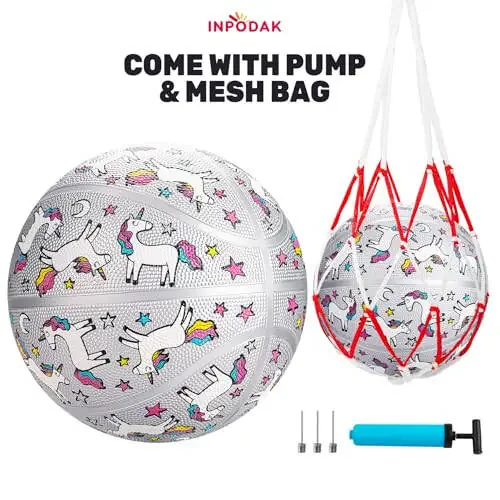 INPODAK Kids Basketball Youth Basketball 27.5 Inches Size 5 Junior Girls Basketball Classic Sport Ball Game Indoor Outdoor for Girl Kids Teenage Christmas Birthday Gift with Pump& Net - 4