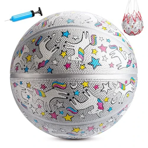INPODAK Kids Basketball Youth Basketball 27.5 Inches Size 5 Junior Girls Basketball Classic Sport Ball Game Indoor Outdoor for Girl Kids Teenage Christmas Birthday Gift with Pump& Net - 6