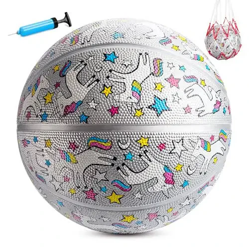 INPODAK Kids Basketball Youth Basketball 27.5 Inches Size 5 Junior Girls Basketball Classic Sport Ball Game Indoor Outdoor for Girl Kids Teenage Christmas Birthday Gift with Pump& Net - 6