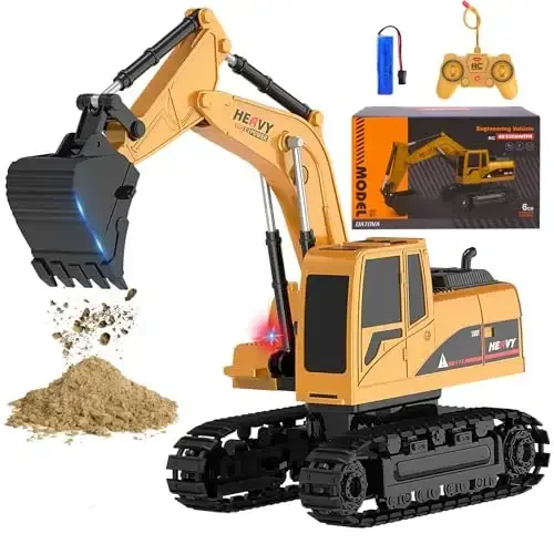 MQDMINI Construction Excavator - Toy Engineering Digger Truck, Remote Control Rechargable Hydraulic Car for 6 7 8 9 Year Old Boys Girls, Educational Birthday Gifts for Kids 3 4 5 Years Old - MQDMINI