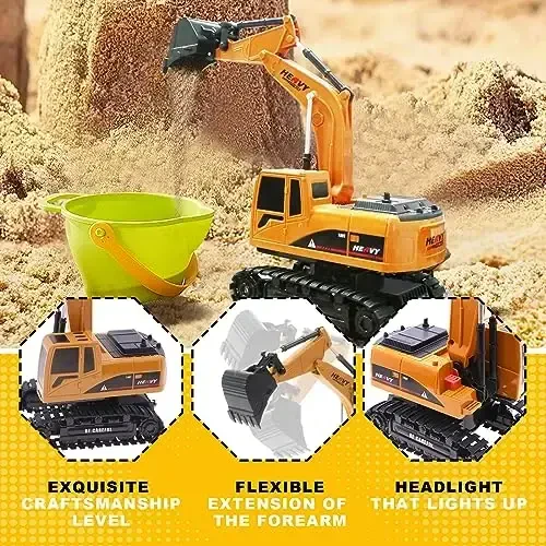 MQDMINI Construction Excavator - Toy Engineering Digger Truck, Remote Control Rechargable Hydraulic Car for 6 7 8 9 Year Old Boys Girls, Educational Birthday Gifts for Kids 3 4 5 Years Old - 5