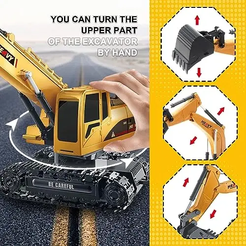 Construction Excavator - Toy Engineering Digger Truck, Remote Control Rechargable Hydraulic Car for 6 7 8 9 Year Old Boys Girls, Educational Birthday Gifts for Kids 3 4 5 Years Old - 4