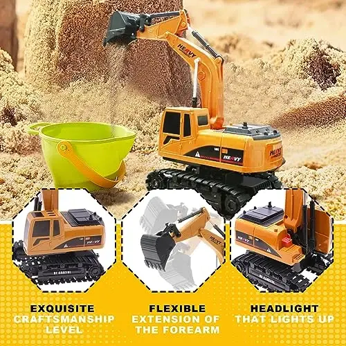 Construction Excavator - Toy Engineering Digger Truck, Remote Control Rechargable Hydraulic Car for 6 7 8 9 Year Old Boys Girls, Educational Birthday Gifts for Kids 3 4 5 Years Old - 5