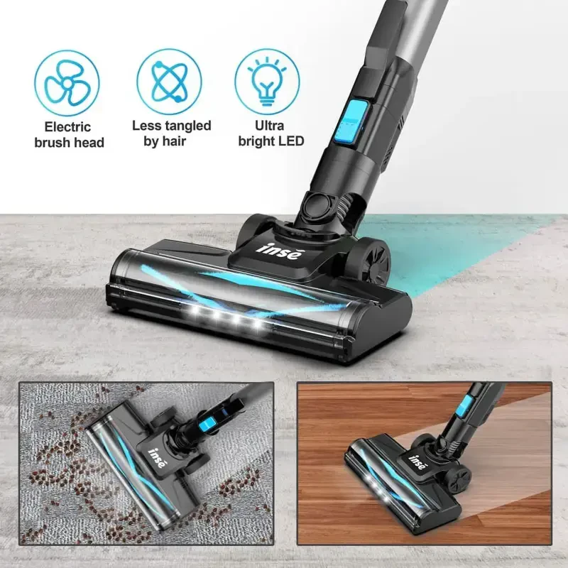 INSE Lightweight Cordless Stick Vacuum Cleaner, 25kPa Suction Power, 45min Runtime, for Carpet, Floor & Pet Hair, N520 - 2