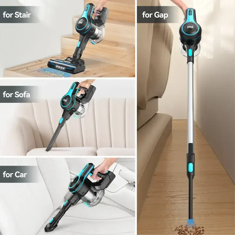 INSE Lightweight Cordless Stick Vacuum Cleaner, 25kPa Suction Power, 45min Runtime, for Carpet, Floor & Pet Hair, N520 - 5