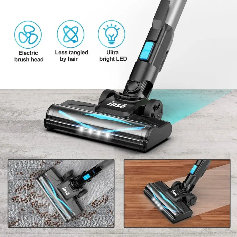 INSE Lightweight Cordless Stick Vacuum Cleaner, 25kPa Suction Power, 45min Runtime, for Carpet, Floor & Pet Hair, N520 - 3