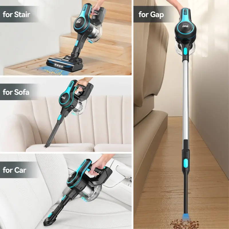 INSE Lightweight Cordless Stick Vacuum Cleaner, 25kPa Suction Power, 45min Runtime, for Carpet, Floor & Pet Hair, N520 - 4