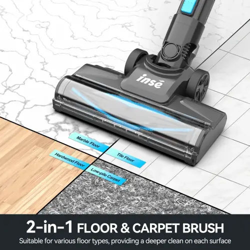 INSE Lightweight Cordless Stick Vacuum Cleaner, 25kPa Suction Power, 45min Runtime, for Carpet, Floor & Pet Hair, N520 - 5