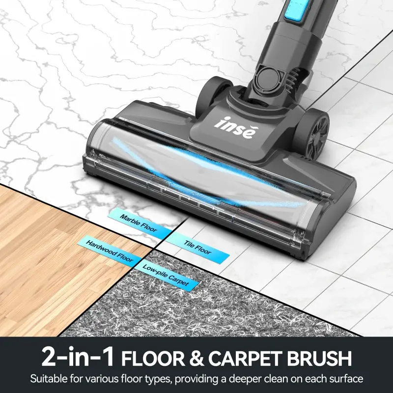INSE Lightweight Cordless Stick Vacuum Cleaner, 25kPa Suction Power, 45min Runtime, for Carpet, Floor & Pet Hair, N520 - 5