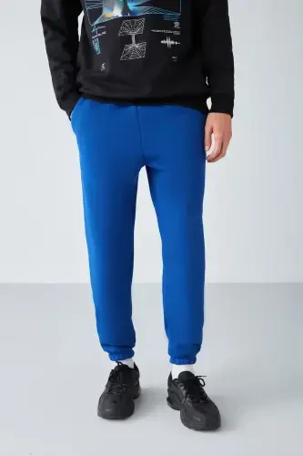 Insıde Erkak Regular Fit Yumshoq Matoli Beli Pachasi Lastikli Saks Moviy Sport Shim-Saks Moviy - 3