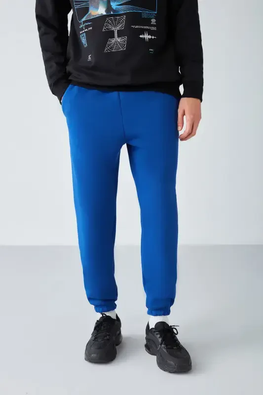 Insıde Erkak Regular Fit Yumshoq Matoli Beli Pachasi Lastikli Saks Moviy Sport Shim-Saks Moviy - 3