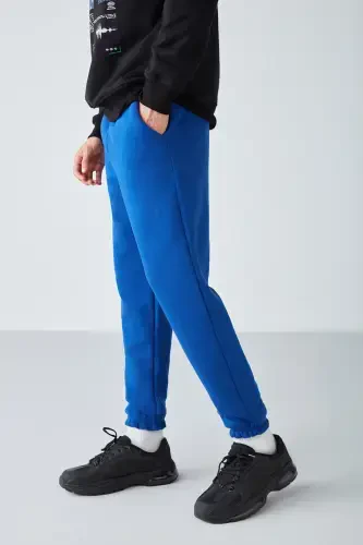 Insıde Erkak Regular Fit Yumshoq Matoli Beli Pachasi Lastikli Saks Moviy Sport Shim-Saks Moviy - 5