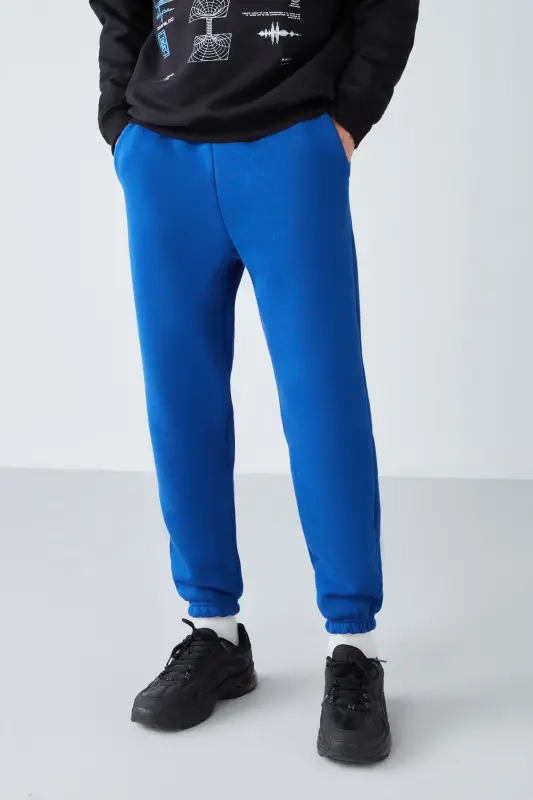 Insıde Erkak Regular Fit Yumshoq Matoli Beli Pachasi Lastikli Saks Moviy Sport Shim-Saks Moviy - GRIMELANGE