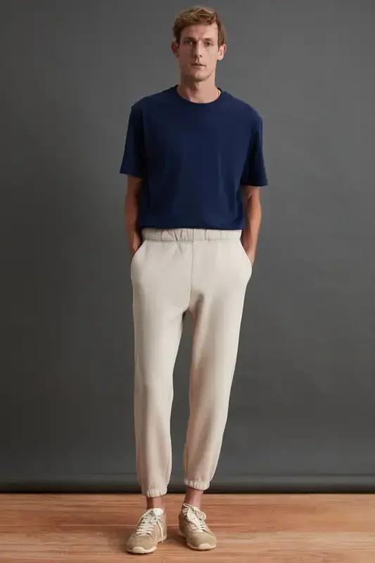 Insıde Erkak Regular Fit Yumshoq Matoli Beli Paxasi Lastikli Bej Eşofman Alti-Bej - 2